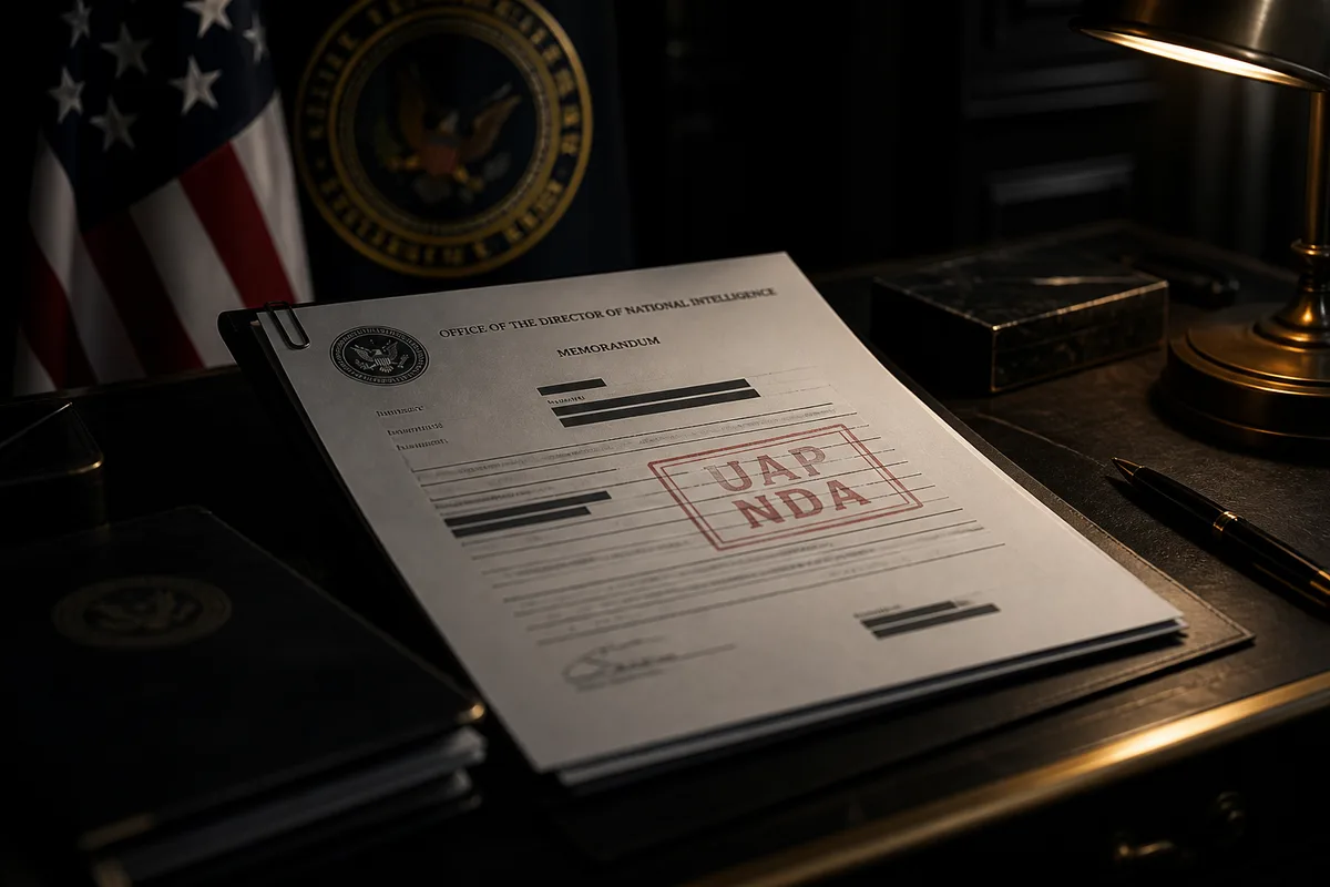 ODNI memorandum on a government desk stamped UAP NDA