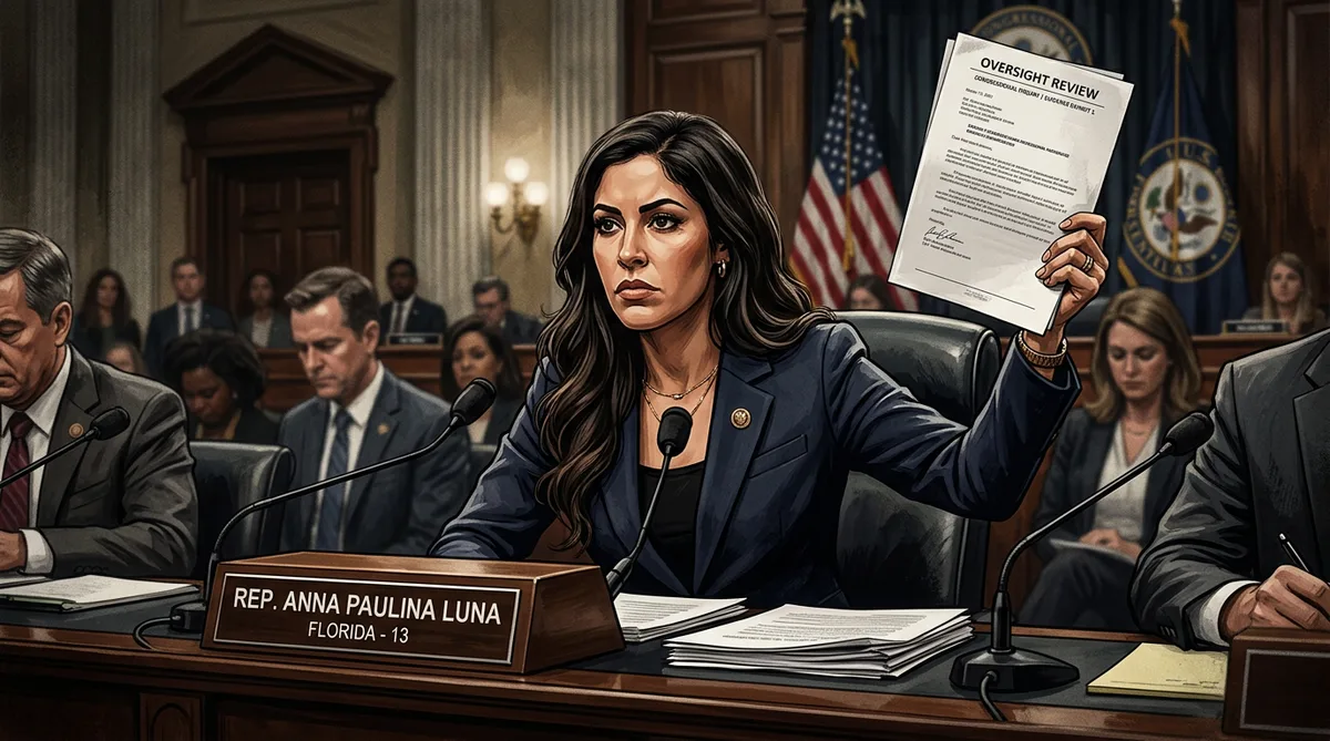 Rep. Anna Paulina Luna at a UAP hearing, seated at the dais with microphone