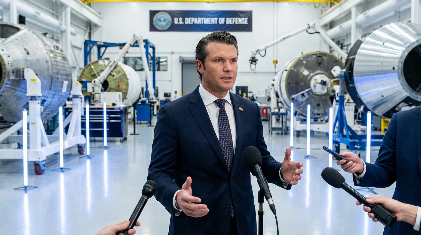 Defense Secretary Pete Hegseth speaks to reporters at Sierra Space in Colorado about the UFO file release