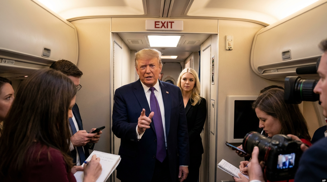 President Trump speaks to reporters aboard Air Force One about releasing UFO files