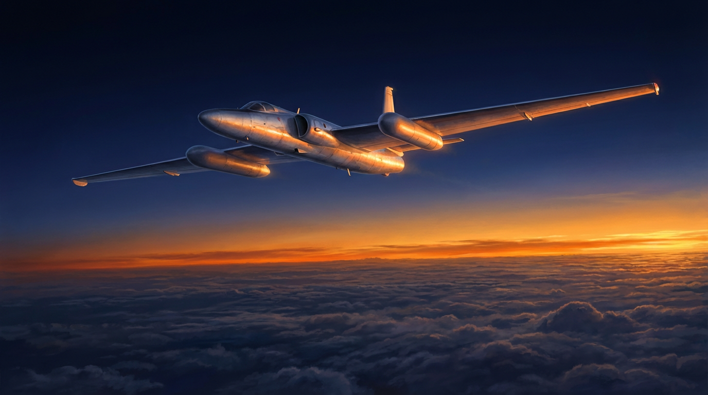 A U-2 spy plane flying at extreme altitude at dusk, glowing against the sky — the kind of craft the CIA admitted was behind many UFO reports